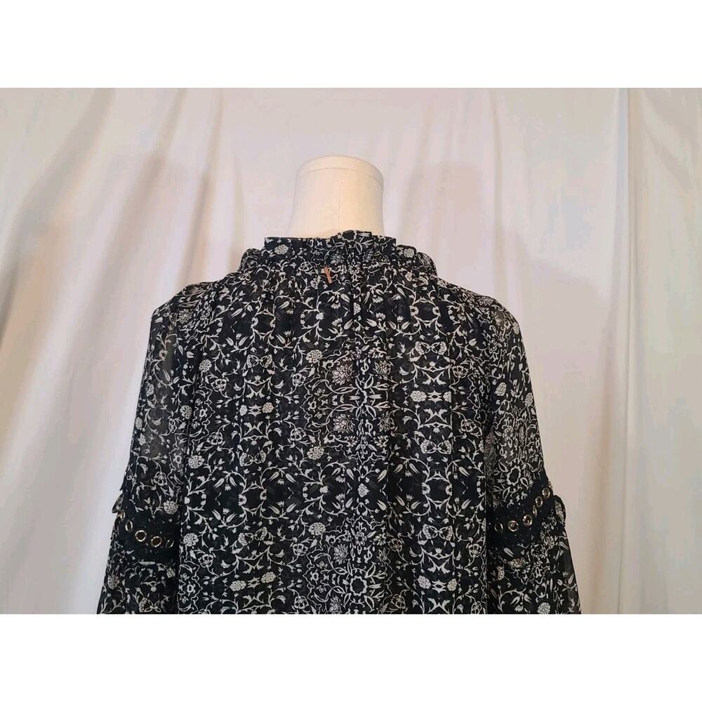 Misa Women's Designer Black White Floral Ruffled Mini Dress Medium New - Picture 9 of 10